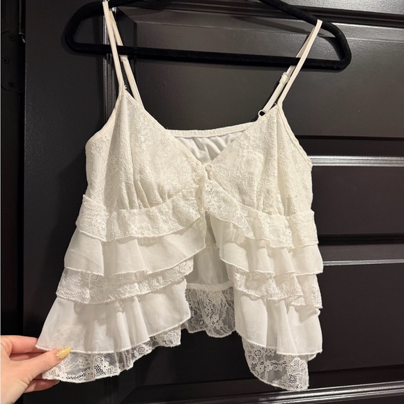 White Lace Ruffle Top - Picture 1 of 3